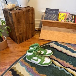 Green and White Nike Dunk Hi Sneakers